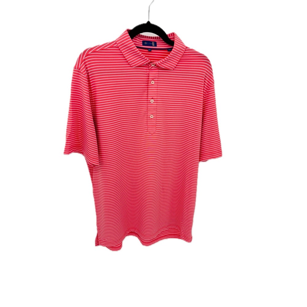 Stitch Golf Shirt Mens Medium Coral White Striped The Players Club Polo